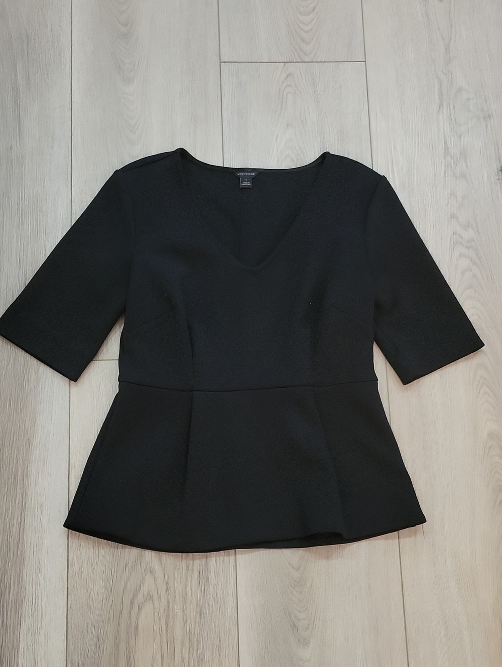 Ann Taylor Black Peplum V-Neck Top